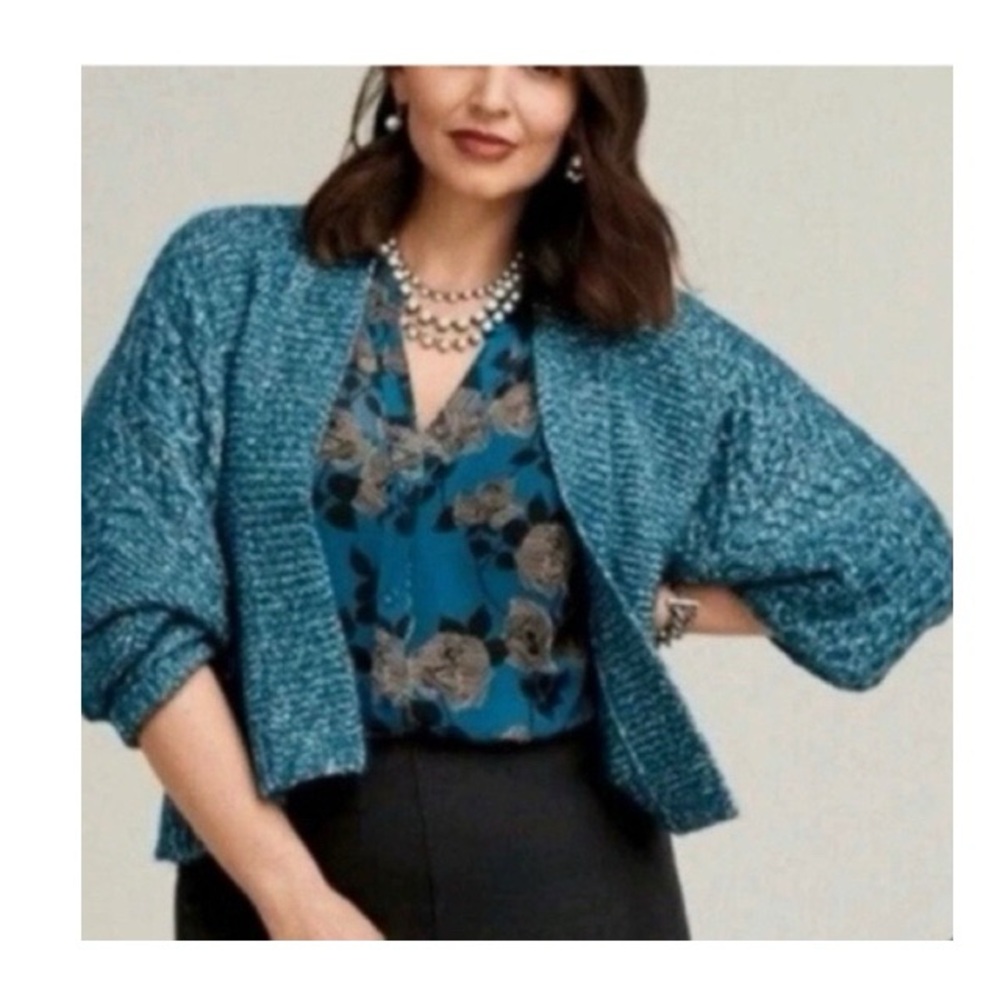 Cabi Astral Cable Knit Open Front‎ Cardigan Sweater
